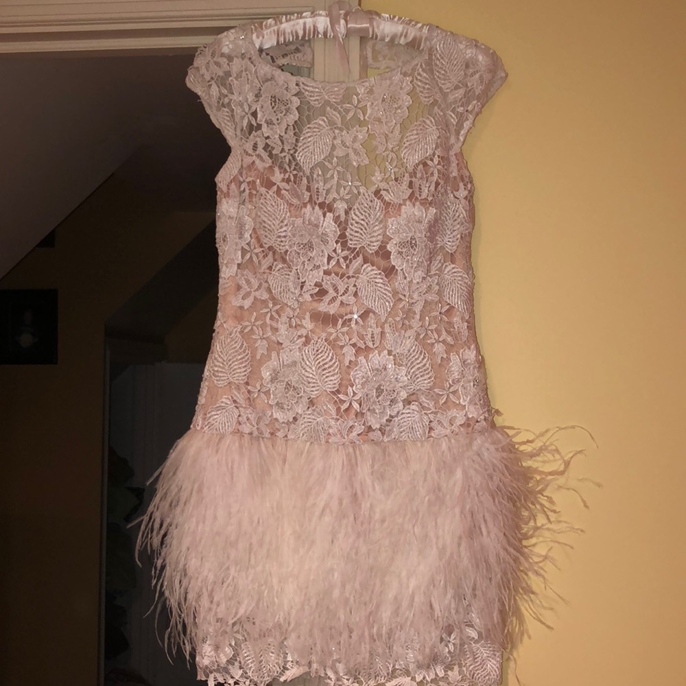Feather short prom dress